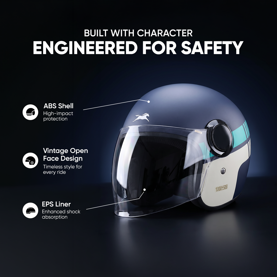 TVS Silk Route Helmet for Men & Women | Vintage Open Face Helmet with Clear Visor | ISI & DOT Certified | ABS Shell | EPS Liner | Retro Stylish Helmet for City & Highway Riding